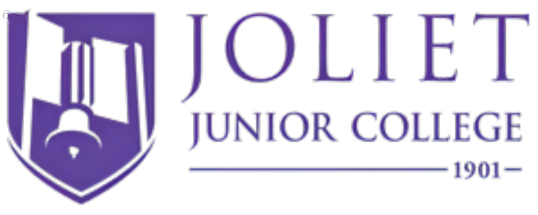Logo of Joliet Junior College featuring a purple shield design and text reading "Joliet Junior College 1901.